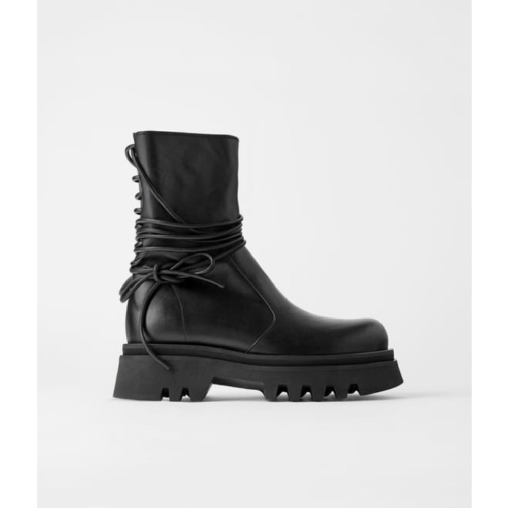 Zara Laced Leather Ankle Boots With Lug Soles